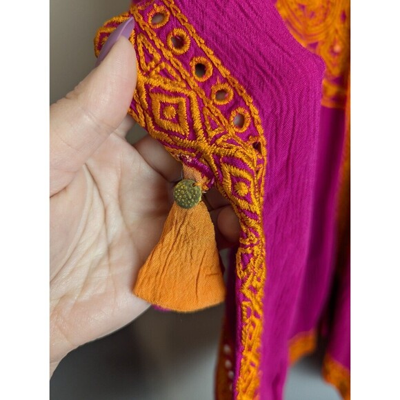 Soft Surroundings Blouse Womens S/M Magenta Embroidered Topper Kimono Catalpa - Picture 6 of 12